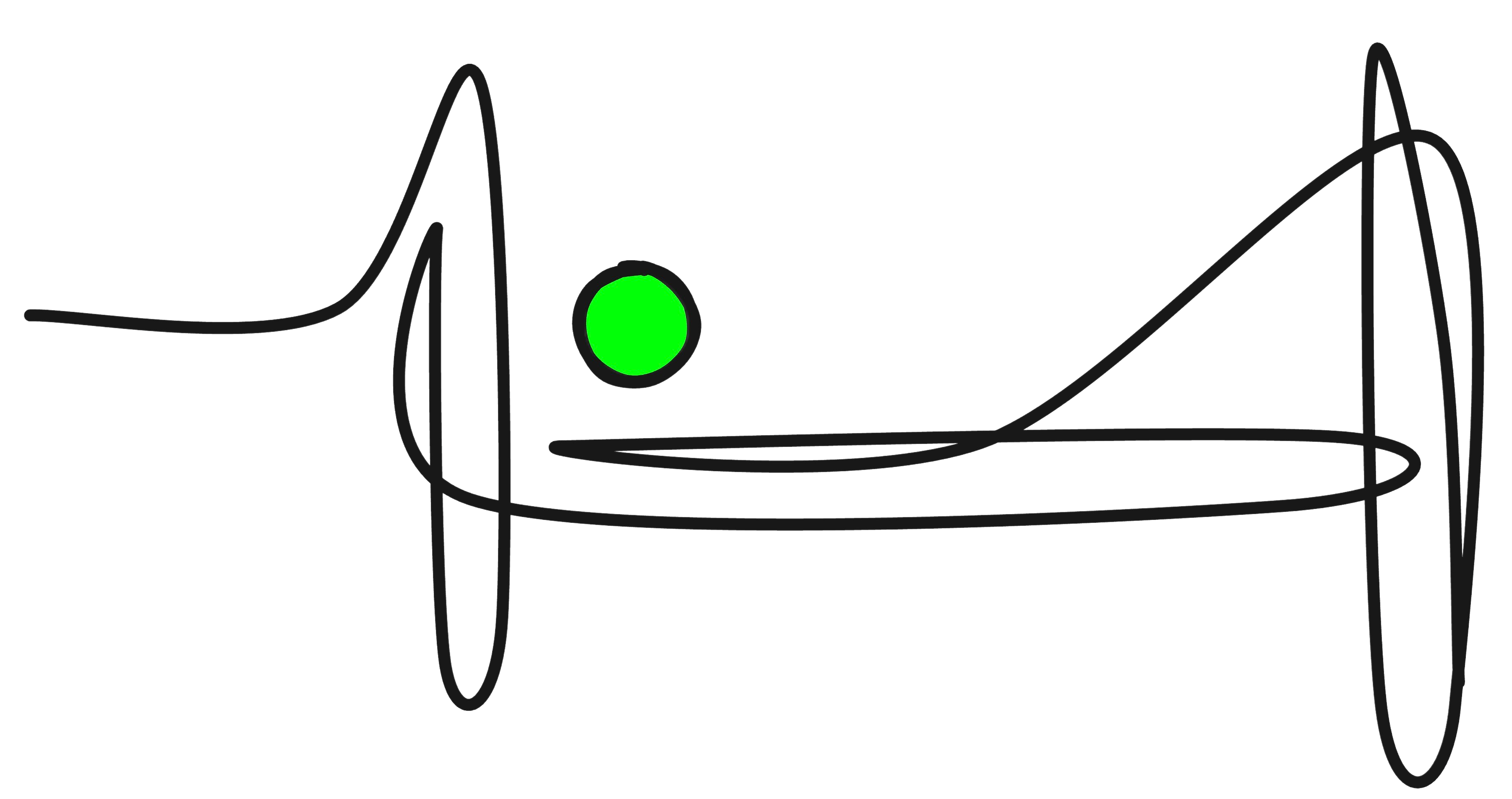 Santa Tech — a bridge drawn in a single continuous line, with a green dot resting on it